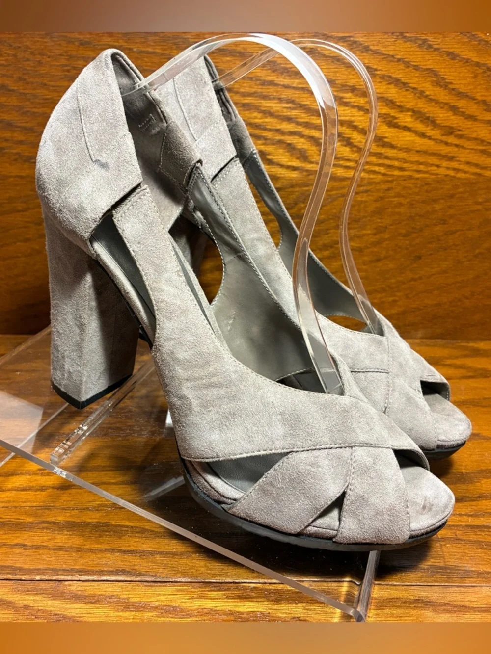 Nine West Grey Suede Chunky Platform Heels Size 10.5